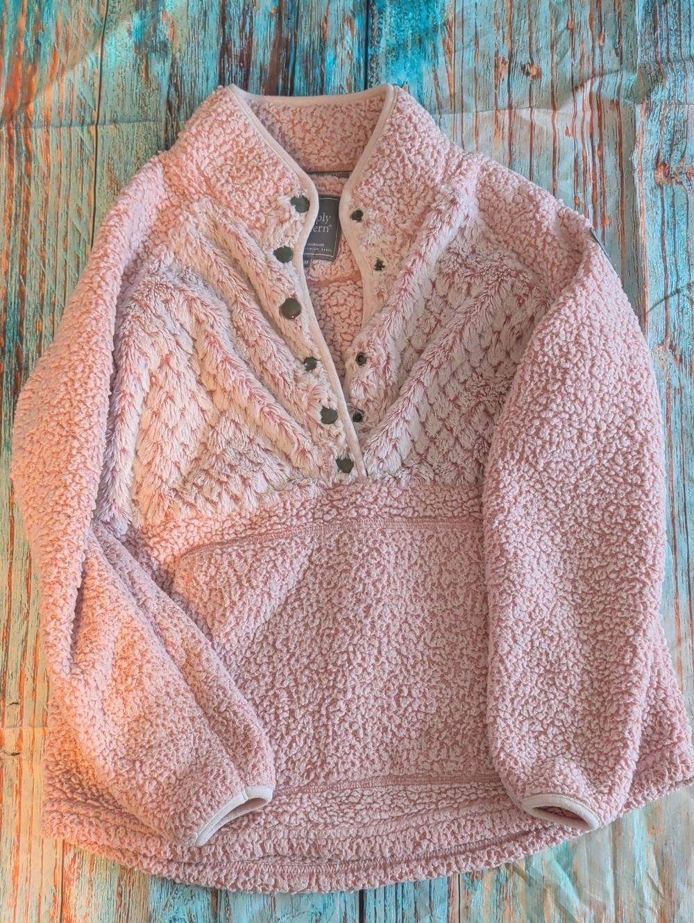 Simply Southern Light Pink Sherpa Pullover with Snap Buttons